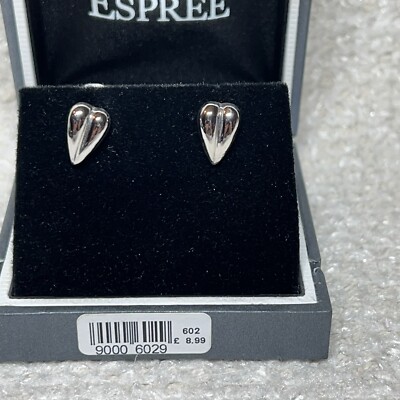 Espree Silver Plated Heart Shaped Stud Earrings BNIB UK