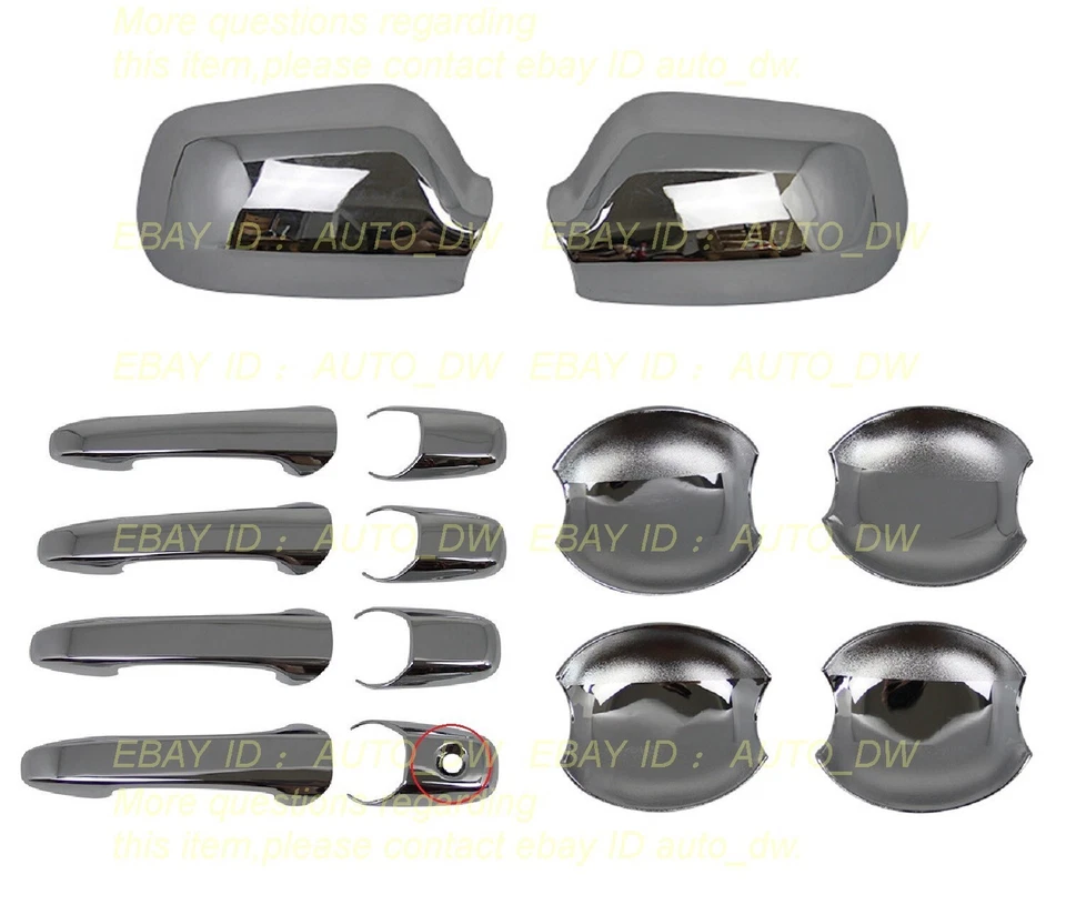 Mirror + Door Handle Bowl Frame Cover Trim Chrome For 03-08 Mazda 2 3 6 Set 14PS - Imagem 2 de 4