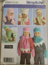 Simplicity Pattern 4354 Children's Fleece Hats Mittens Scarves Paws Crown