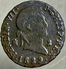 1829 Spanish 2 Maravedis Old Rare Coin King Ferdinand VII Castles Lions