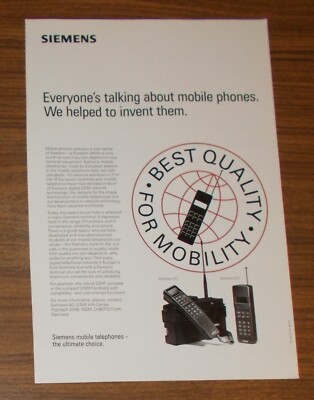 Rare Advertising SIEMENS P1 Car Phone S1 Mobile Phone C Network D Network #1 1993