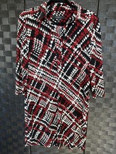 Nine West Womens Dress Size 6 Black Red White V-Neck Collared Stretchy