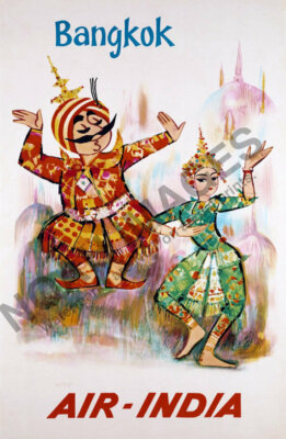 Bangkok vi Air India vintage airlines air travel poster 12x18