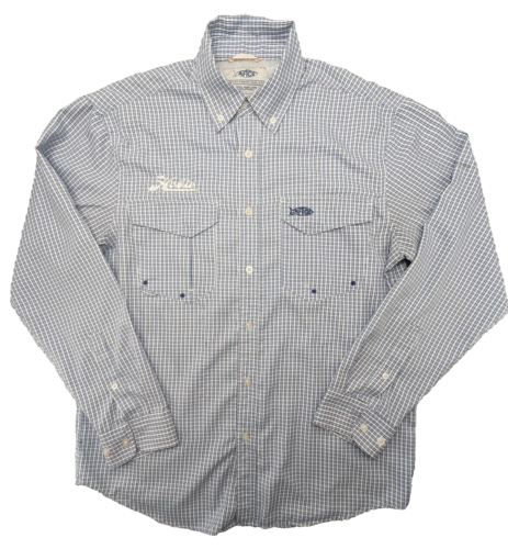 AFTCO Shirt Mens Medium Blue Check Fishingš£LS Vented Shirt Hobie Logo