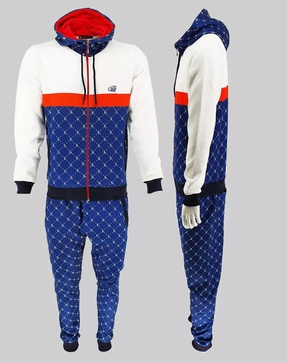 Luxury Men's LV Designer Striped Monogrammed Tracksuits - Navy / L