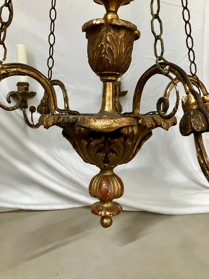 Hermosa araña francesa dorada de 5 brazos del siglo XIX Foto 2 de 4