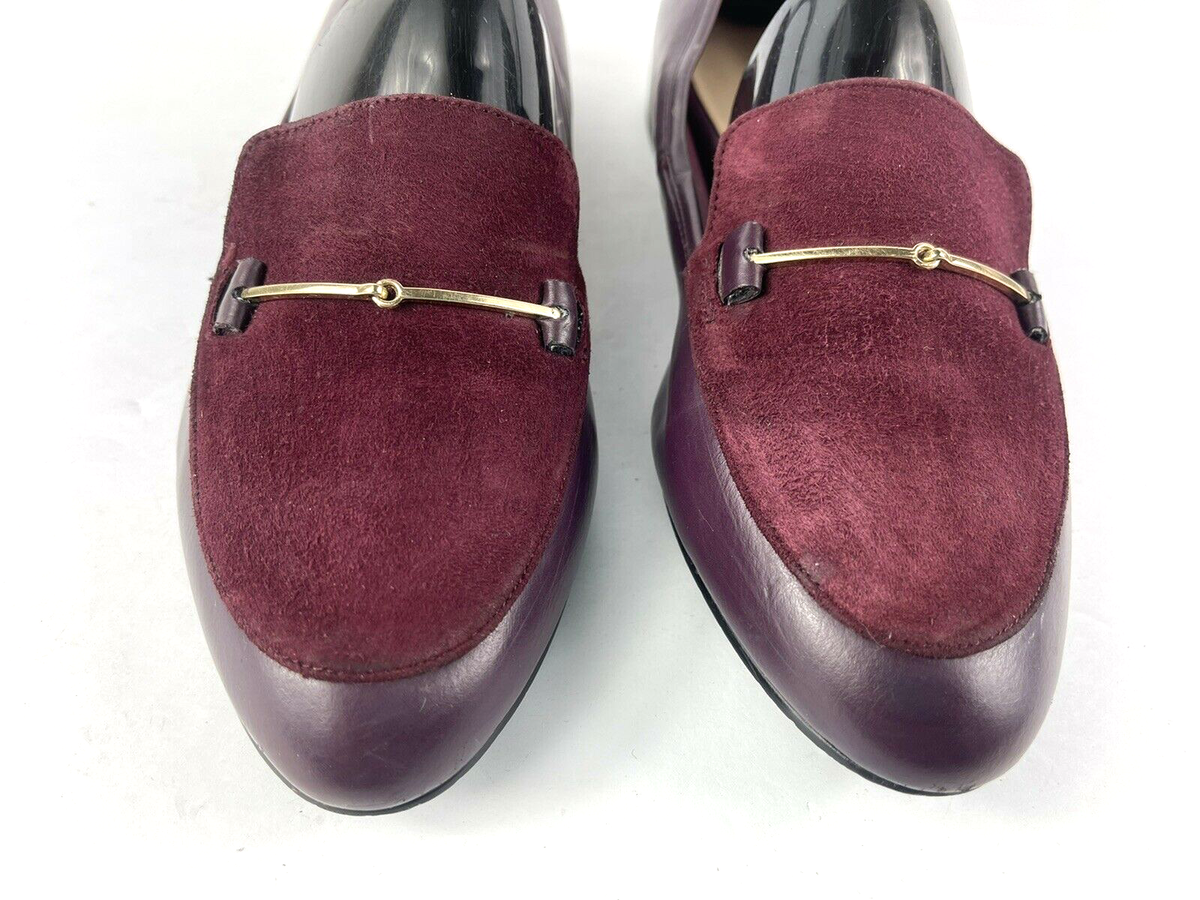 Aldo Loafer Women 10 M Shoes Red Suede Leather Gold Accent 