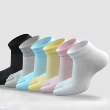 5 Pack 100% Cotton Five Finger Toe Low Cut Sport Breathe Solid Ankle Women Socks
