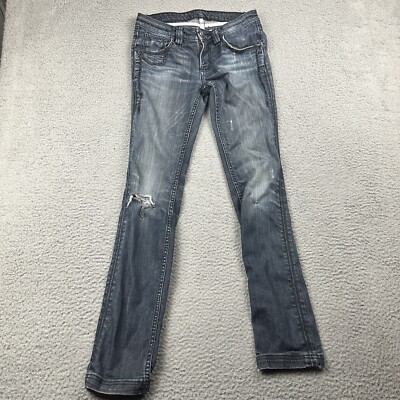 Elvis Jeans Womens 26x31 Skinny Fit Blue Denim Embellished Whiskered