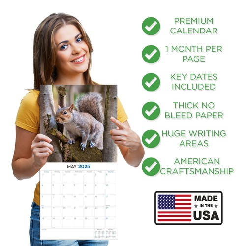 Calendario Ardillas 2025 - Lindo Calendario de Pared Animal - ¡Hecho en EE. UU.! - Imagen 4 de 8