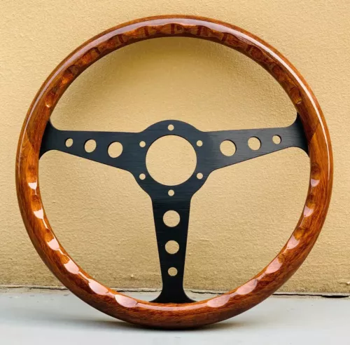 MOMO Heritage Indy Black Woodgrain Mahogany Wood Steering Wheel 350mm - Picture 7 of 8