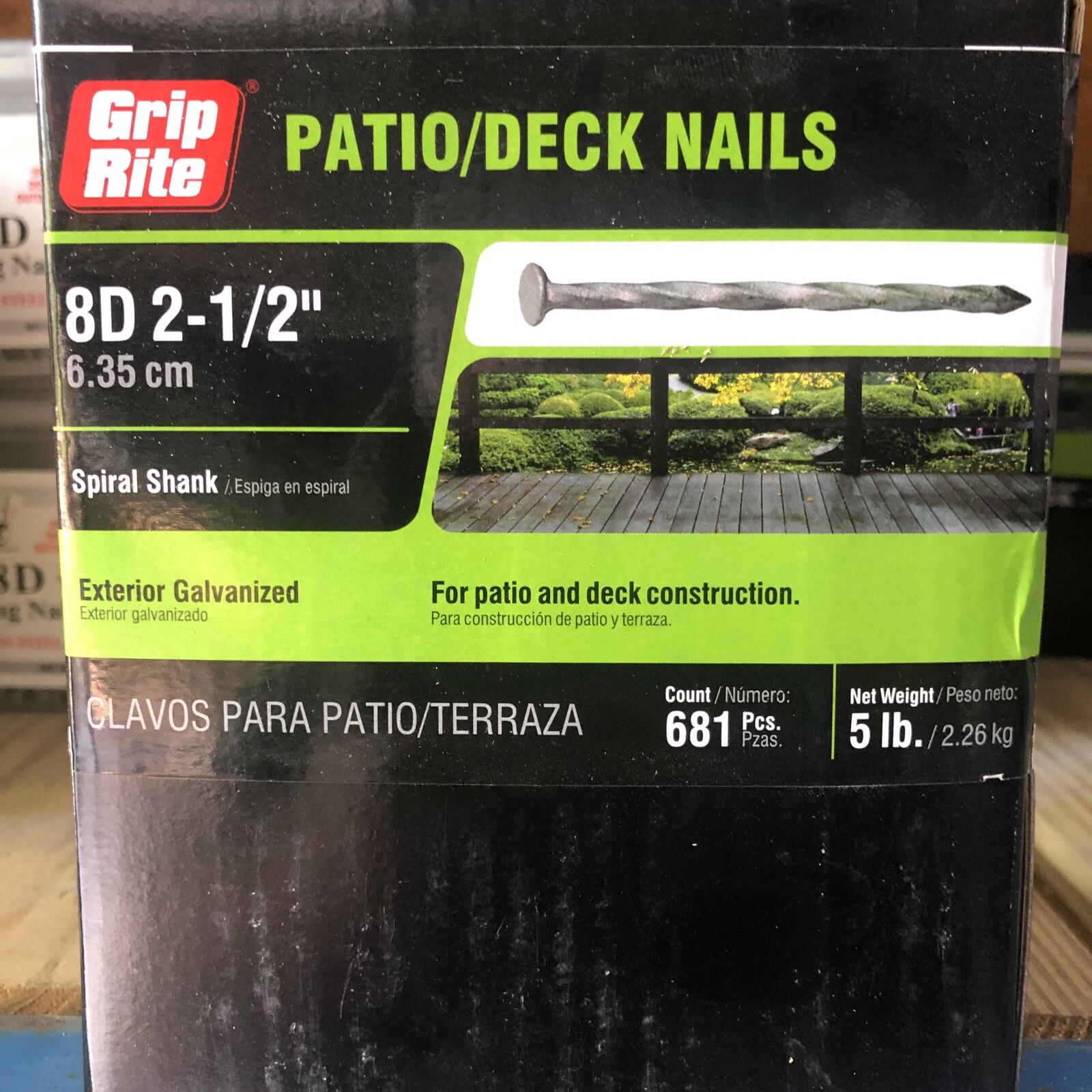 Clous Galvanisés GripRite 8D 2-1/2 Pouces Pour Terrasses - Lot De 5 Livres, Jauge 11, Finition Galvanisée