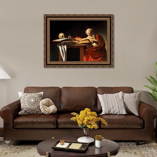 Framed Canvas Print Saint Jerome Writing by Michelangelo Merisi da Caravaggio - Picture 2 of 16