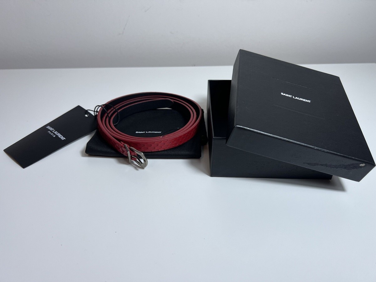 NWT! $445 YSL Saint Laurent Pitone Python Lacquer BlackSkinny Belt 105 Cm Saint Laurent - Black Python Vernis Washed Leather Belt main image 2