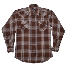 Panhandle Slim Vintage Western Shirt Size 15.5 34 Plaid Pearl Snap Made in USA