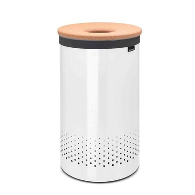 Laundry Hamper Dirty Clothes Bin Storage Quick-Drop Opening Cork Lid White 60L