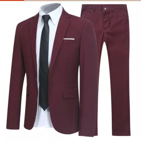 Mens 2-Piece Set Suit Business Blazer Jacket Pant One Button Coat Suits Slim Fit - Picture 2 of 31