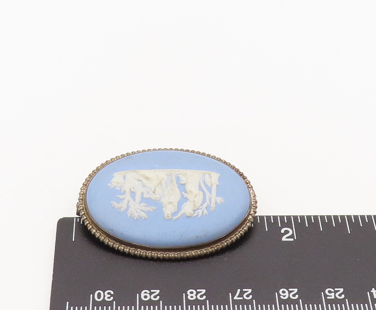 Broche Camée Ancienne Wedgwood - En Porcelaine Bleue - Occasion - Bijou Vintage