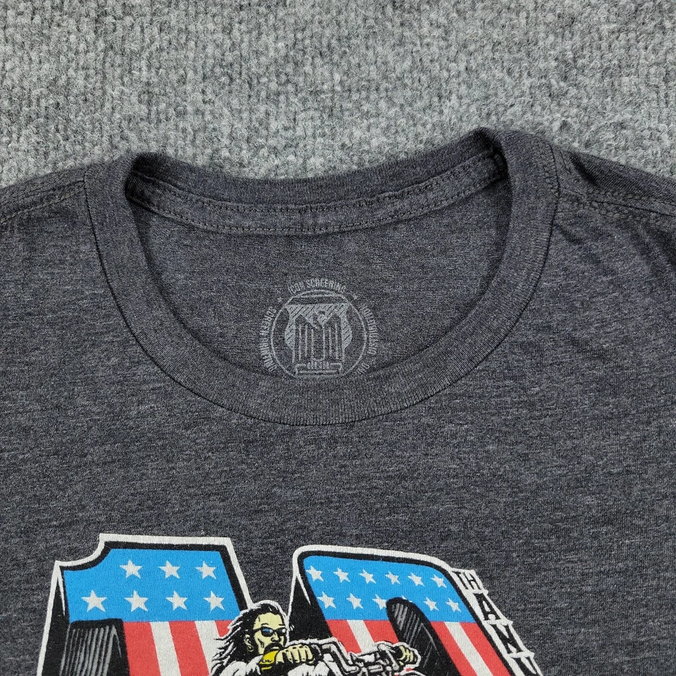 Camisa Born-Free Mujer Pequeña Gris Motocicleta Décimo Anual Gráfico Manga Corta Top Foto 3 de 4