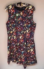 GAP Womens Floral Black A-Line Sleeveless Pleats Dress Size 14 Back Zipper Lined