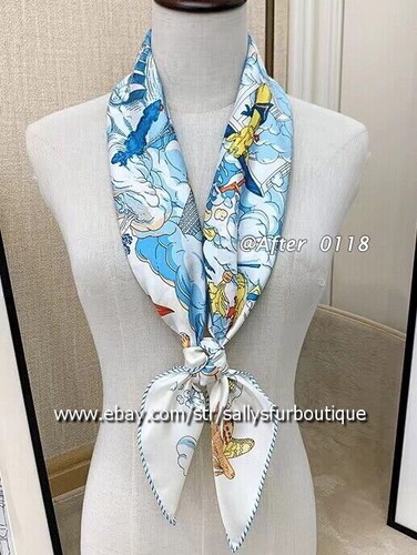 Sallys 14~18 Momme Twill Silk Wrap Scarf Bandanna Cloud Animal Print Shawl 35" - Picture 26 of 41