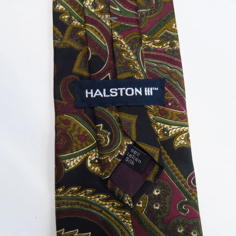 Vintage Halston III Black Red Gold Paisley Mens Neck Tie 57x3.75 Classic 80s 70s - Image 3 of 4