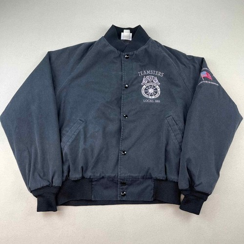 Vintage Teamsters Local 665 Bomber Jacket Adult Medium Black San 