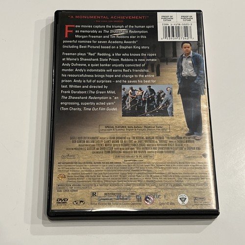 THE SHAWSHANK REDEMPTION (SINGLE-D MOVIE - DVD - VERY GOOD - 第 2/2 張圖片
