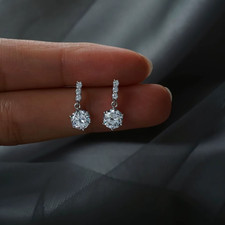 Women 925 Sterling Silver Solitaire Drop Dangling CZ Stud Earrings Gift I37