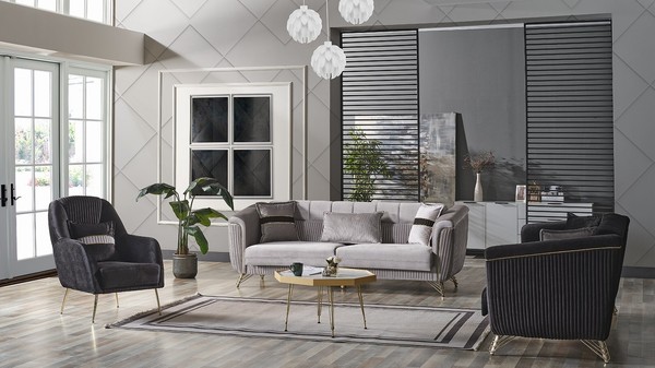 Sofagarnitur 3+3+1 Sitzer Textil Holz Sofa 3 Sitzer Modern Sessel Komplett Set-image