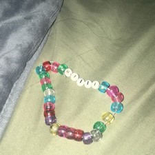 Multicolor Adjustable Beaded Cord Bracelet with Letter Beads, Plastic, Bohemian