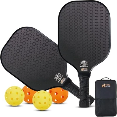 GORILLA GRIP Gorilla Gear USAPA Approved Pickleball Paddle Set, Fiberglass 2 Pack, Black, NEW