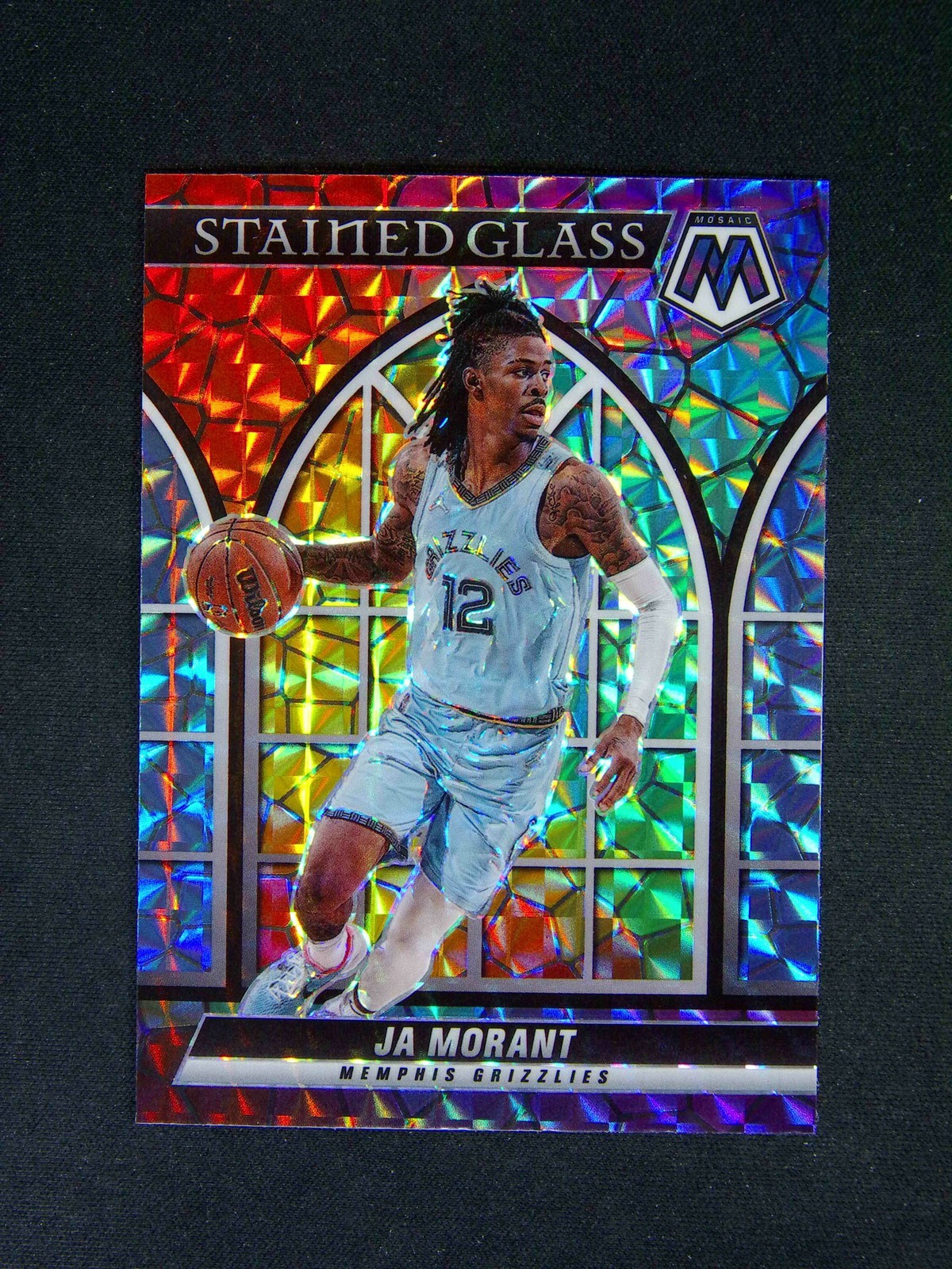 2021-22 Panini Mosaic Ja Morant #5 Stained Glass Case Hit SSP