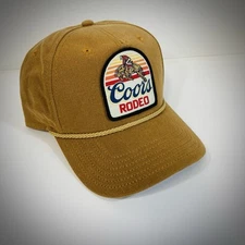 new COORS RODEO BEER HAT faded-wash dad cap tan brown curved-bill mens snapback