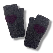 Knit Alpaca Wool Heart Fingerless Glove Arm Warmer New Seconds Fleece Lined Gray