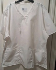 WonderWink Wonder Work Durable Stretch Sz XL VNeck Scrub Top White Short Sleeve