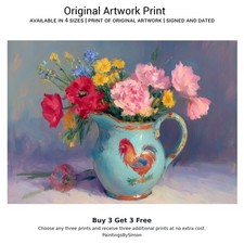 Floral Jug on Matte Paper | Rustic Still Life Wall Art | Buy 3 Get 3 Free