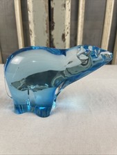 Alfredo Barbini Murano Glass Polar Bear Figurine Blue Signed Mid Century MCM