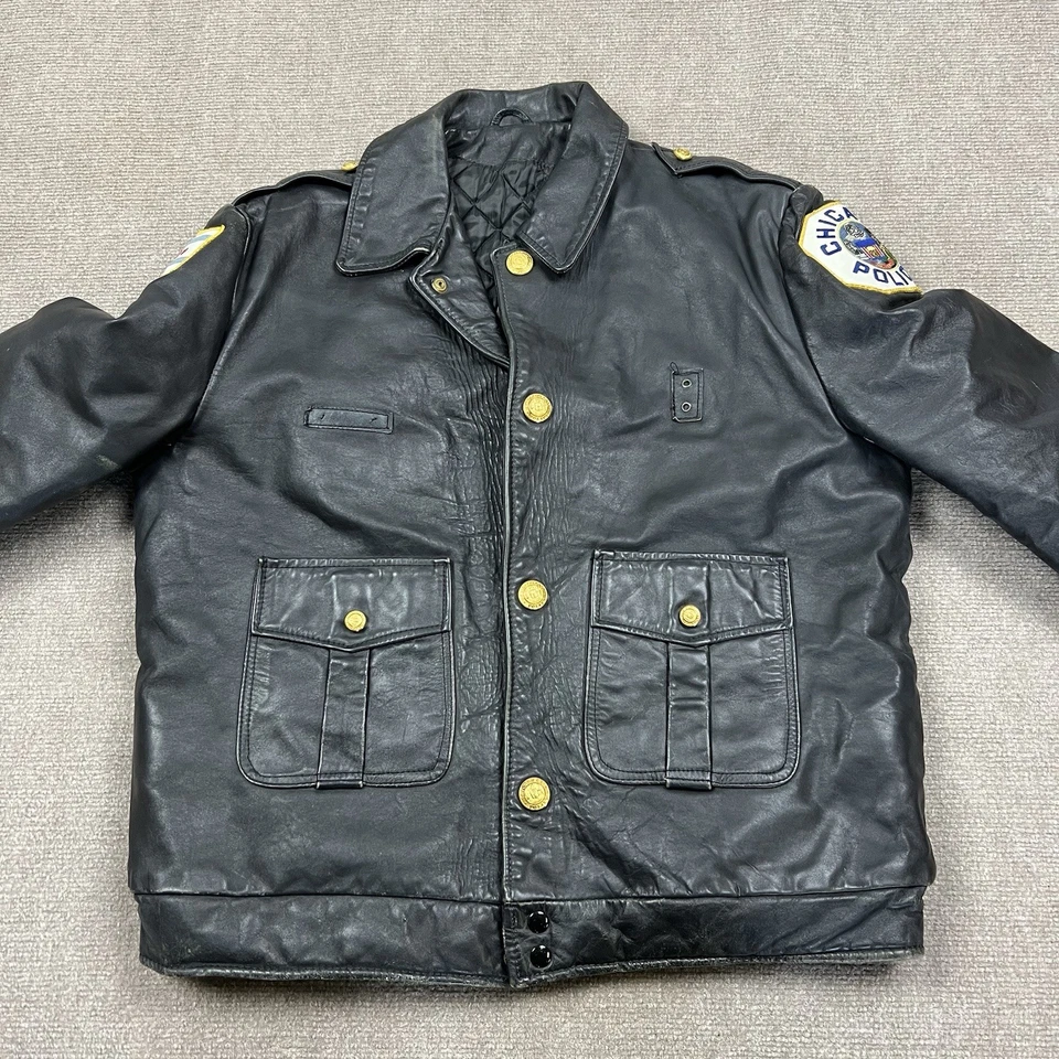 Vintage 80s Chicago Police Department Leather Jacket Mens 44L Cook County Cop - Image 2 of 4