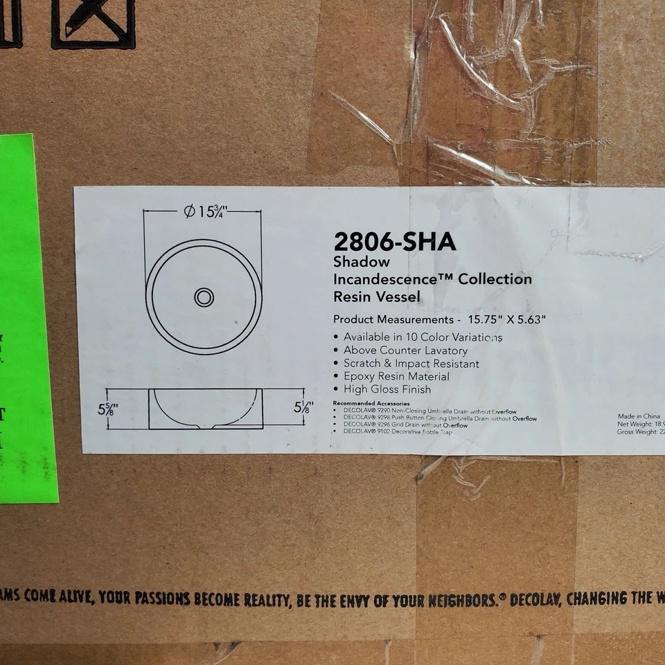 DECOLAV 208-SHA Shadow Incandescent Collection Resin Vessel. Smoke Colored New - Image 4 of 4