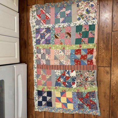 64'' X 52'' Vintage Handmade Quilt Top Jacob's ladder Pattern With Multi Colored