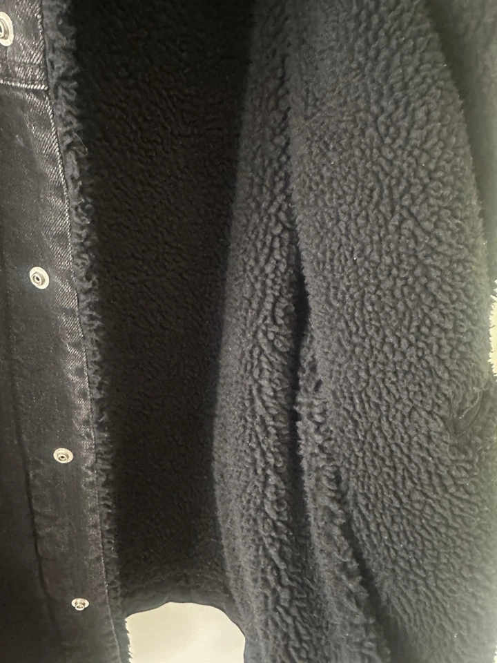 Chaqueta de Camionero Lucky Brand Sherpa Forrada Denim Hombres 2XL Negra Botones a Presión Foto 4 de 4