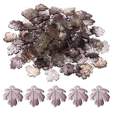 100Pcs Crystal Maple Leaf Beads Translucent Czech Glass Beads, Black Blue