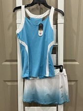 NWT Womens BCG Tennis Racerback Top w Dip Dye Skort Set Small White/Bluefish