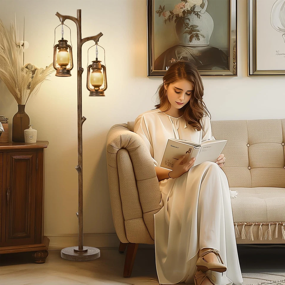 68" Rustic Farmhouse Tree Trunk Floor Lamp Country Brown Finish Wood Vintage ... - Image 4 of 4