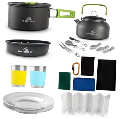 Campfire Cooking Set - 19pc Camp Kitchen with Pots, Pans, and Camping Cookware 