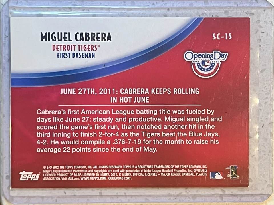 2012 Topps OD Superstar Celebrations Cabrera/Valverde #SC-15 Detroit Tigers - Image 2 of 2