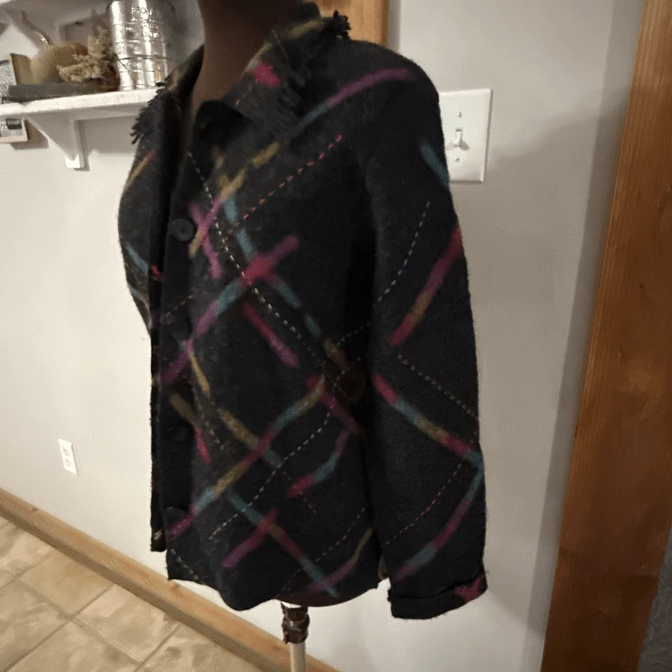 Talbots Lana Cárdigan Suéter Mujer Pequeño Pequeño Pequeño Gris Abstracto Colorido Geometr Foto 3 de 4