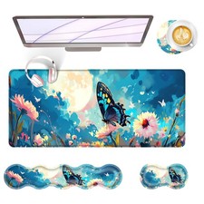 Large Keyboard Mouse Pad Set Extended Wrist Rest Support Foam Flowers 4 PCS