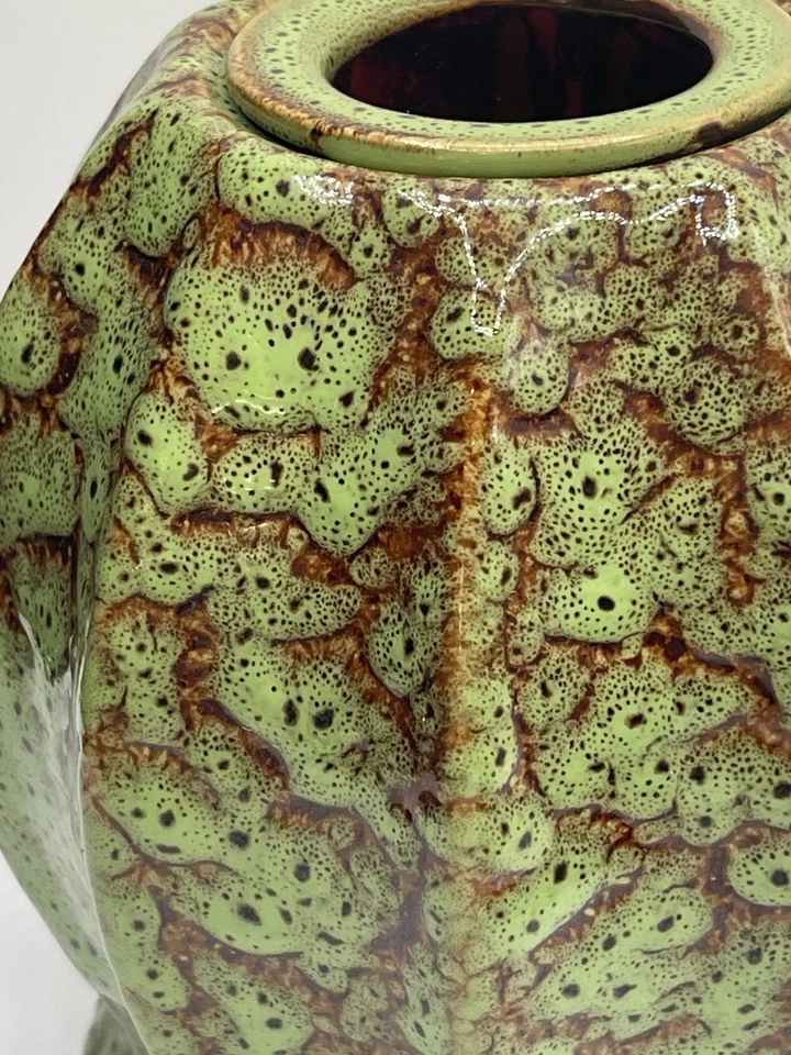 Quemador de mesa de cerámica marca A&B tonos tierra esmaltado a mano verde y marrón Foto 3 de 4